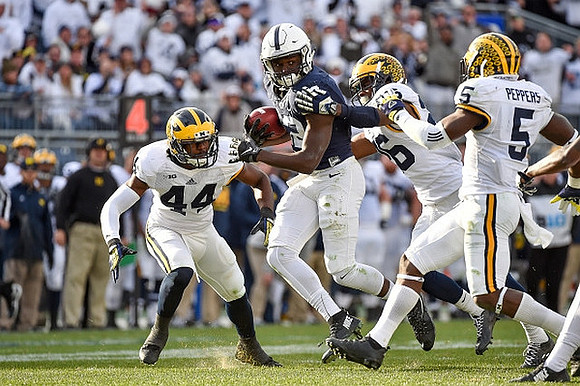 Delano Hill (44), Jourdan Lewis (26), and Jabrill Peppers (5)