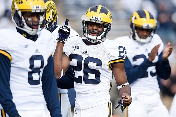 Channing Stribling (8), Jourdan Lewis (26), and Dymonte Thomas (25)