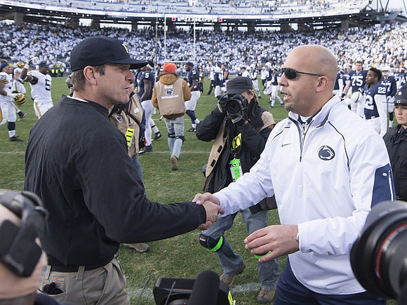 Jim Harbaugh and Penn State Head Coach James Franklin