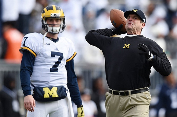 Shane Morris (7) and Jim Harbaugh