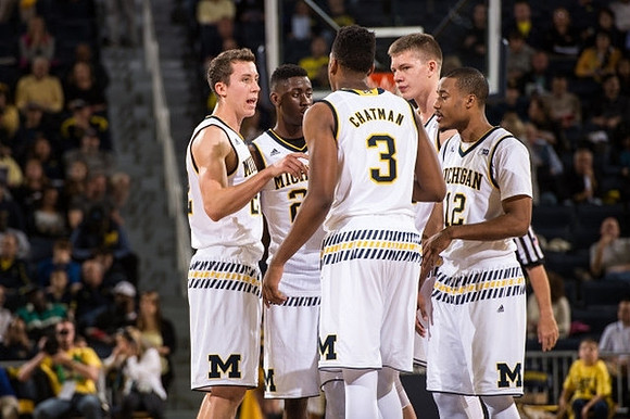 Duncan Robinson (22), Aubrey Dawkins (24), Kameron Chatman (3), Moritz Wagner (13), and Muhammad-Ali Abdur-Rahkman (12)