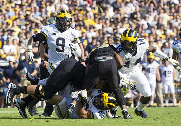 Mike McCray (9), Michael Wroblewski (46), and Josh Metellus (14)