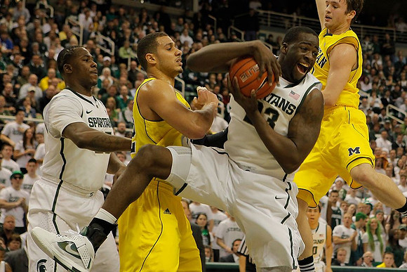 Jordan Morgan (52) and Zack Novak (0)