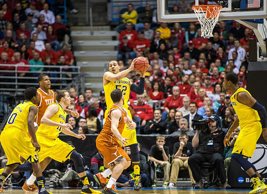 Derrick Walton Jr. (10), Nik Stauskas (11), Jordan Morgan (52), and Glenn Robinson III (1)
