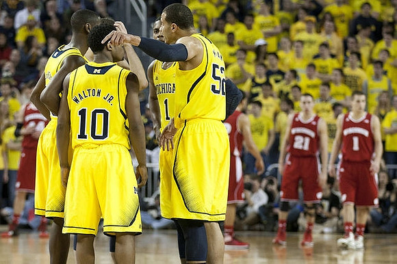 Caris LeVert (23), Derrick Walton Jr. (10), Jordan Morgan (52), and Glenn Robinson III (1)
