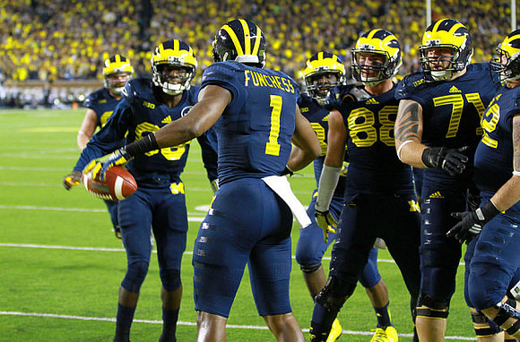 Devin Funchess (1), Devin Gardner (98), Jake Butt (88), Ben Braden (71), and Mason Cole (52)