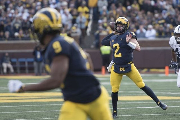 Donovan Peoples-Jones (9) and Shea Patterson (2)