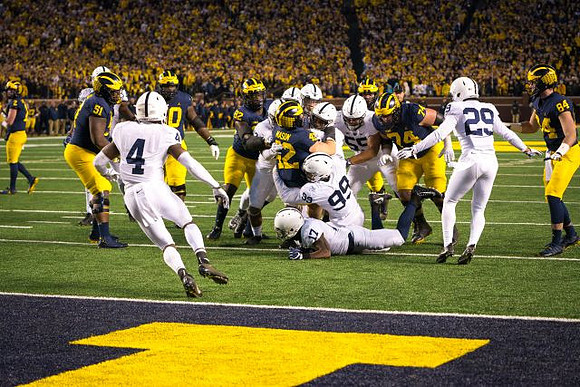 Shea Patterson (2), Cesar Ruiz (51), Michael Onwenu (50), Nick Eubanks (82), Ben Mason (42), Ben Bredeson (74), and Sean McKeon (84)