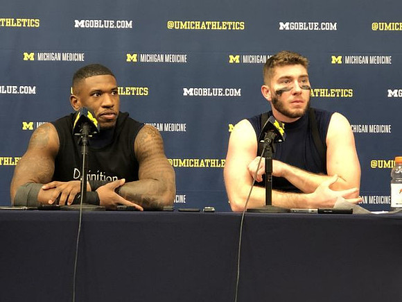 Karan Higdon (22) and Shea Patterson (2)