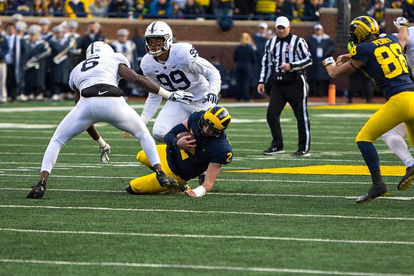 Shea Patterson (2) and Grant Perry (88)