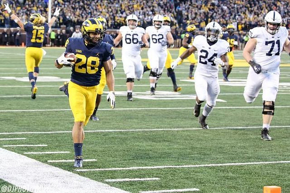 Chase Winovich (15) and Brandon Watson (28)
