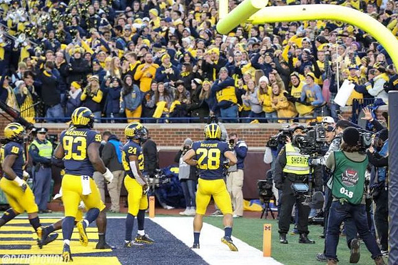 Devin Bush (10), Lawrence Marshall (93), Lavert Hill (24), and Brandon Watson (28)