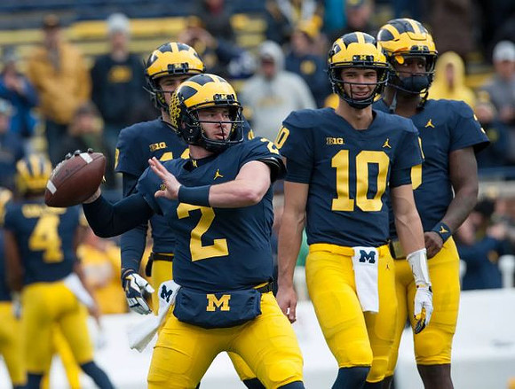Shea Patterson (2), Dylan McCaffrey (10), and Joe Milton (5)