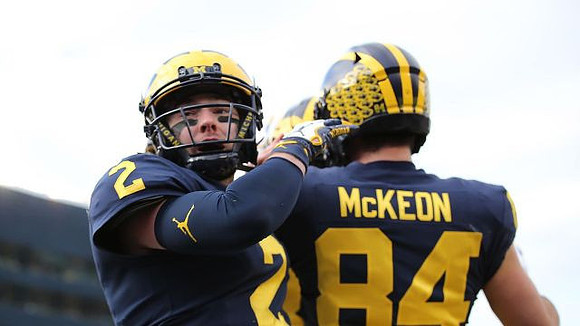 Shea Patterson (2) and Sean McKeon (84)