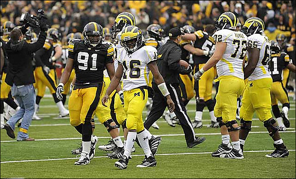 Denard Robinson (16), Michael Schofield (75), Mark Huyge (72), and Patrick Omameh (65)