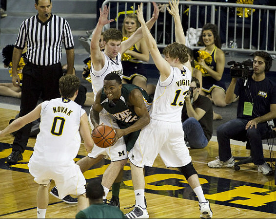 Zack Novak (0), Evan Smotrycz (23), and Matt Vogrich (13)