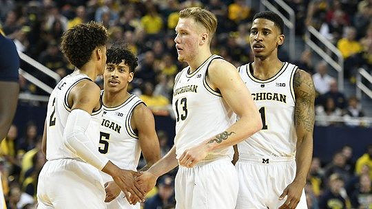 Jordan Poole (2), Eli Brooks (55), Ignas Brazdeikis (13), and Charles Matthews (1)