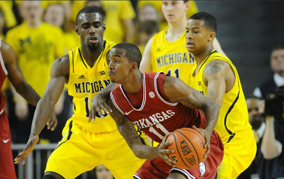 Tim Hardaway Jr. (10), Nik Stauskas (11), and Trey Burke (3)