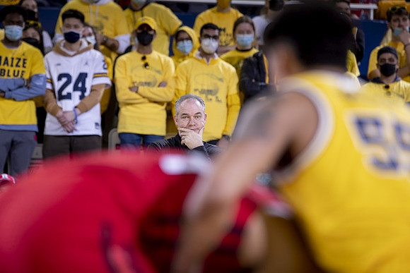 Rutgers Head Coach Steve Pikiell and Eli Brooks (55)