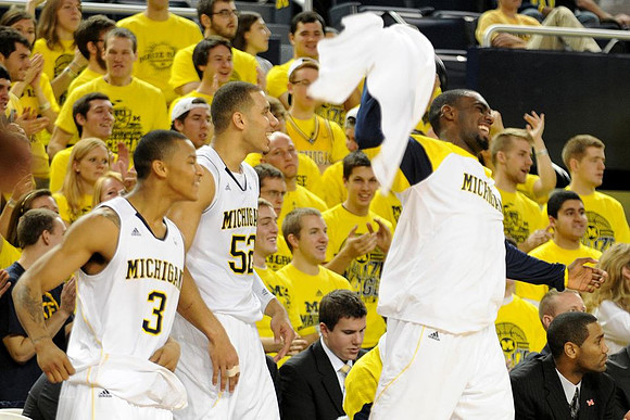 Trey Burke (3), Jordan Morgan (52), and Tim Hardaway Jr. (10)