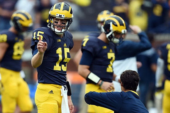 Jake Rudock (15) and Shane Morris (7)