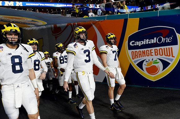 John O'Korn (8), Wilton Speight (3), Shane Morris (7), and Michigan Team