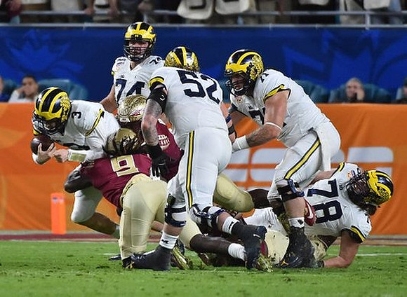 Wilton Speight (3), Ben Bredeson (74), Mason Cole (52), Ben Braden (71), and Erik Magnuson (78)
