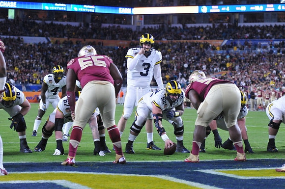 Erik Magnuson (78), Kyle Kalis (67), De'Veon Smith (4), Wilton Speight (3), and Mason Cole (52)