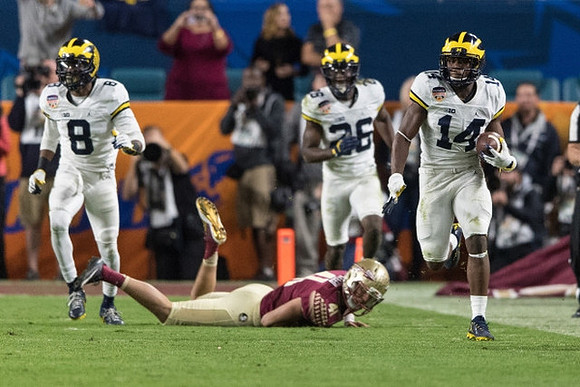 Channing Stribling (8), Jourdan Lewis (26), and Josh Metellus (14)