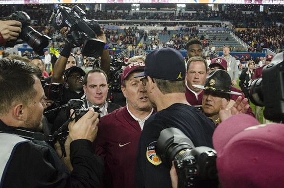 Florida State Head Coach Jimbo Fisher and Jim Harbaugh