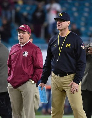 Florida State Head Coach Jimbo Fisher and Jim Harbaugh