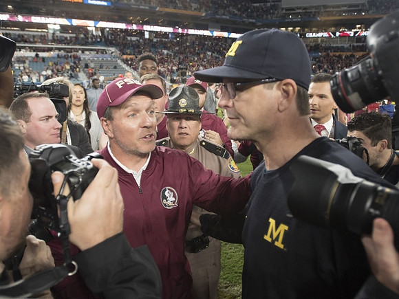 Florida State Head Coach Jimbo Fisher and Jim Harbaugh