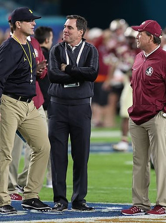 Jim Harbaugh and Florida State Head Coach Jimbo Fisher