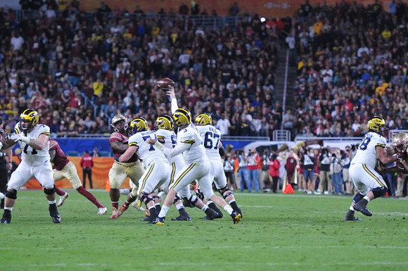 Ben Braden (71), Ben Bredeson (74), Wilton Speight (3), Kyle Kalis (67), and Erik Magnuson (78)