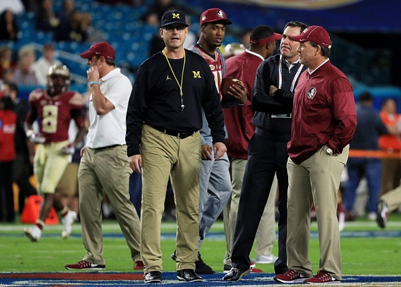 Jim Harbaugh and Florida State Head Coach Jimbo Fisher