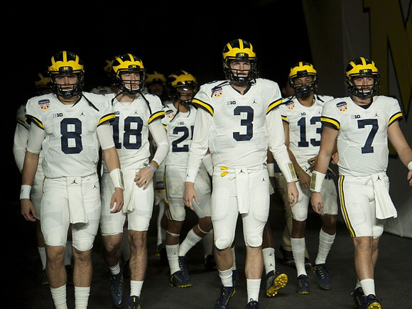 John O'Korn (8), Brandon Peters (18), Wilton Speight (3), Shane Morris (7), and Michigan Team