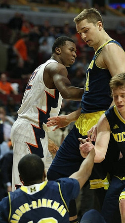 Muhammad-Ali Abdur-Rahkman (12), Mark Donnal (34), and Spike Albrecht (2)