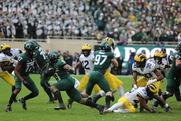 Brad Hawkins (2), Josh Ross (12), Junior Colson (25), Daxton Hill (30), and R.J. Moten (6)