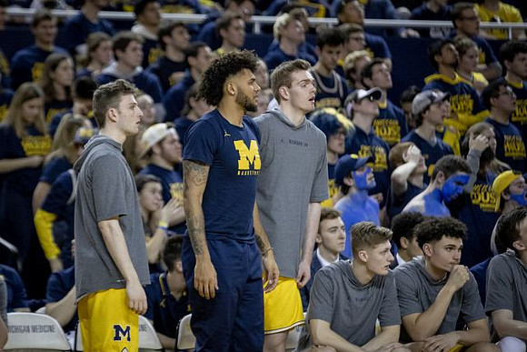 Luke Wilson (32), Isaiah Livers (2), Jaron Faulds (44), Cole Bajema (22), and Adrien Nunez (5)