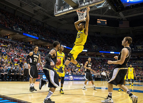 Jon Horford (15), Glenn Robinson III (1), and Zak Irvin (21)