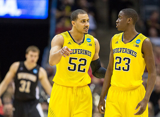 Jordan Morgan (52) and Caris LeVert (23)