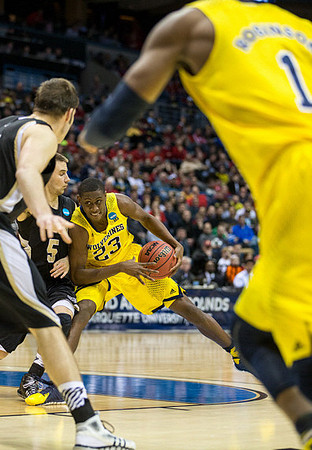 Caris LeVert (23) and Glenn Robinson III (1)