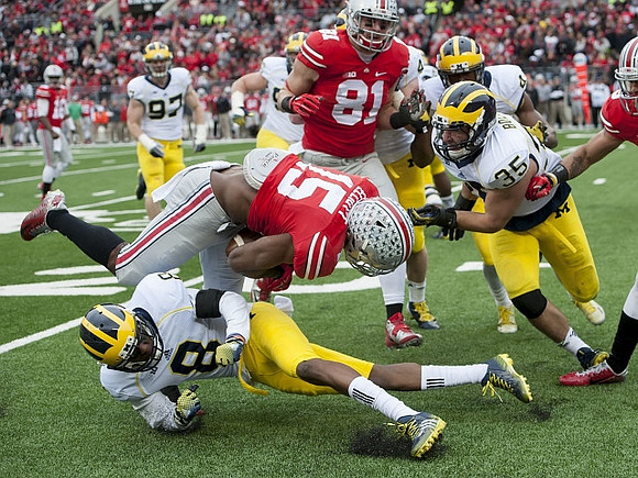 Channing Stribling (8), Joe Bolden (35), and Brennen Beyer (97)
