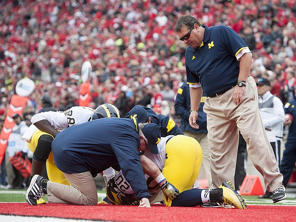Devin Gardner (98), Drake Johnson (20), and Brady Hoke