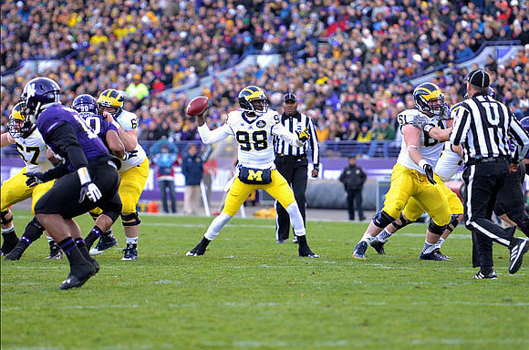 Kyle Kalis (67), Jack Miller (60), Devin Gardner (98), and Graham Glasgow (61)