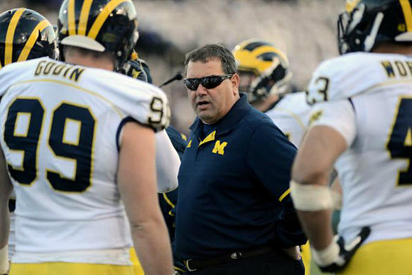 Matthew Godin (99), Brady Hoke, and Chris Wormley (43)