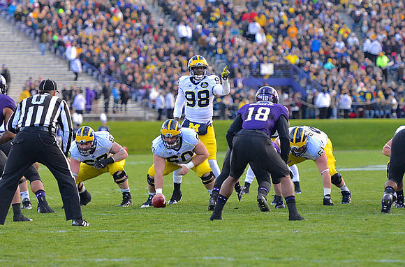 Kyle Kalis (67), Jack Miller (60), Devin Gardner (98), and Graham Glasgow (61)