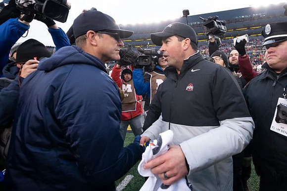 Jim Harbaugh and Ohio State Head Coach Ryan Day
