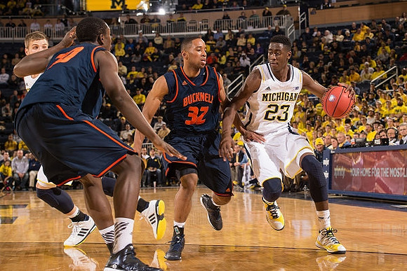 Max Bielfeldt (44) and Caris LeVert (23)