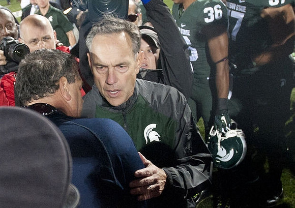 Brady Hoke and Michigan State Head Coach Mark Dantonio